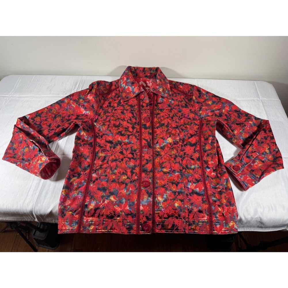Colwater Creek Womens Floral Button Front Jacket Structured Lightweight Blazer L